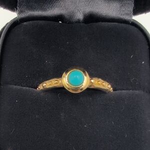 Etrusca Italian 925 Silver Gold Turquoise Cabochon Ring - Quiet Luxury 6.5 8.5